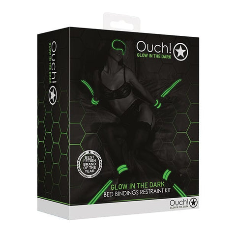 Shots - Ouch Bed Bindings Restraint Kit Glow in the Dark (Black)